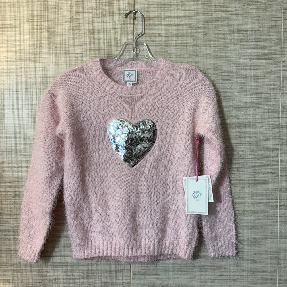Color Tree Girl's Pink Fluffy Sweater Silver
Sequin Heart Size Large 14